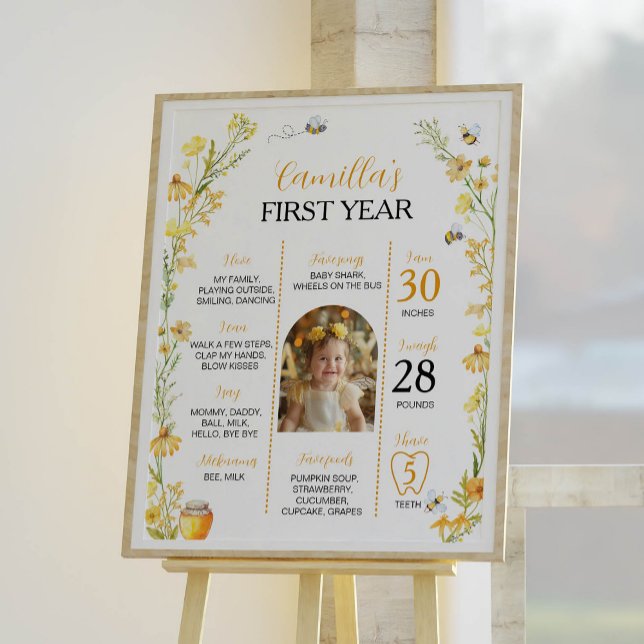 Honey Bee Wildblume First Birthday Milestone Zeich Poster (Von Creator hochgeladen)
