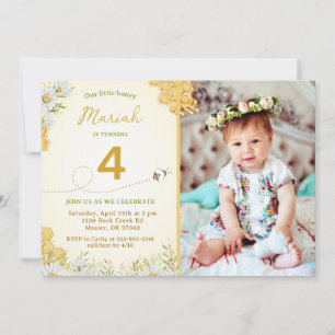 Honey Bee Wildblume Girl Birthday Party Foto Einladung