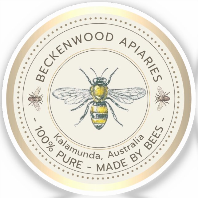 Honey Bee Yellow Beekeeper Apiary Gold Border Aufkleber (Vorderseite)