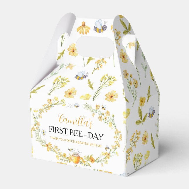 Honey Bee Yellow Floral Birthday Favor Box Geschenkschachtel (Vorderseite)