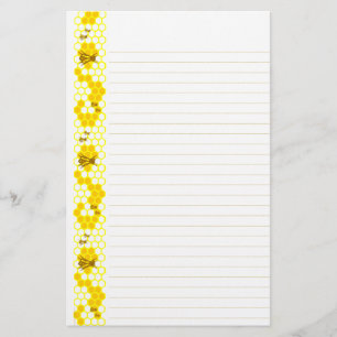 Honey Bee Yellow Honeycomb Lined Stationery Briefpapier