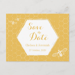Honey Bee Yellow Pattern Save the Date Postcard Postkarte