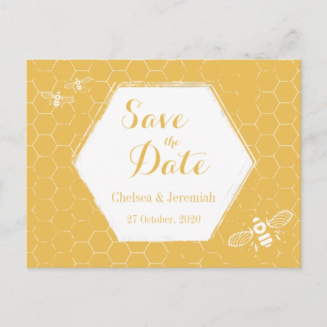Honey Bee Yellow Pattern Save the Date Postcard Postkarte (Vorderseite)
