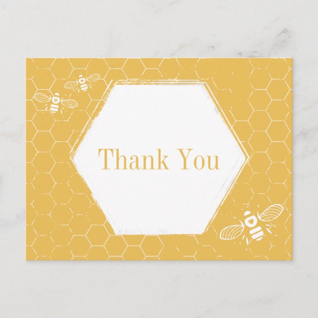 Honey Bee Yellow White Pattern Vielen Dank Postkarte (Vorderseite)