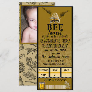 Honey Beehive Birthday Party Foto Ticket Einladung
