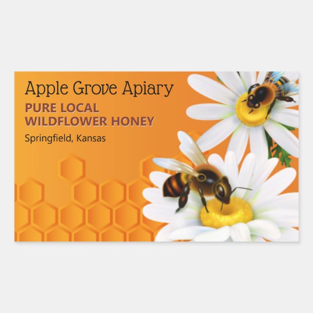 Honey Bees and Daisy Blume Honey Jar Rechteckiger Aufkleber (Vorderseite)