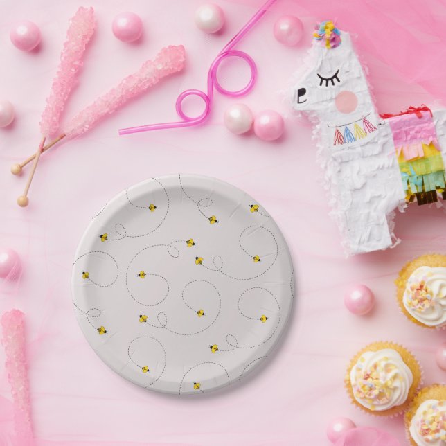 Honey Bees Baby Dusche Pink Pappteller (Party)