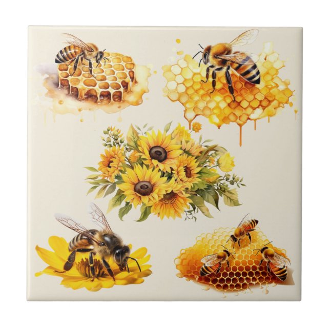HONEY BEES BLUME HONEYCOMB | KERAMIK FLIESE (Vorderseite)