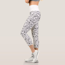 Honey Bees & Blume Liberty Pattern Black & White Capri Leggings