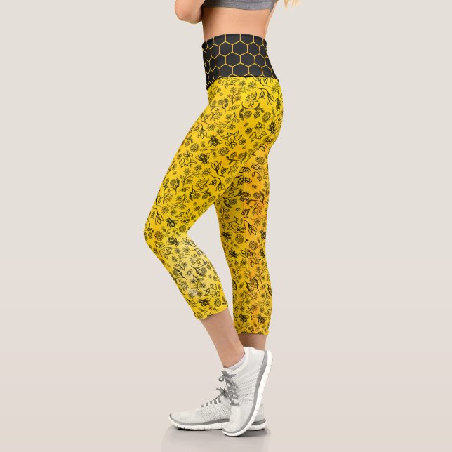 Honey Bees & Blume Liberty Pattern Black Yellow Capri Leggings (Links)