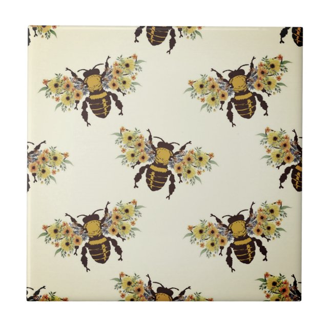 Honey Bees Brown Beige Gold | KERAMIK Fliese (Vorderseite)