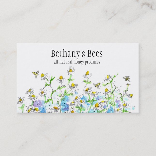 Honey Bees Chamomile Blume Zeichnend Visitenkarte (Vorderseite)