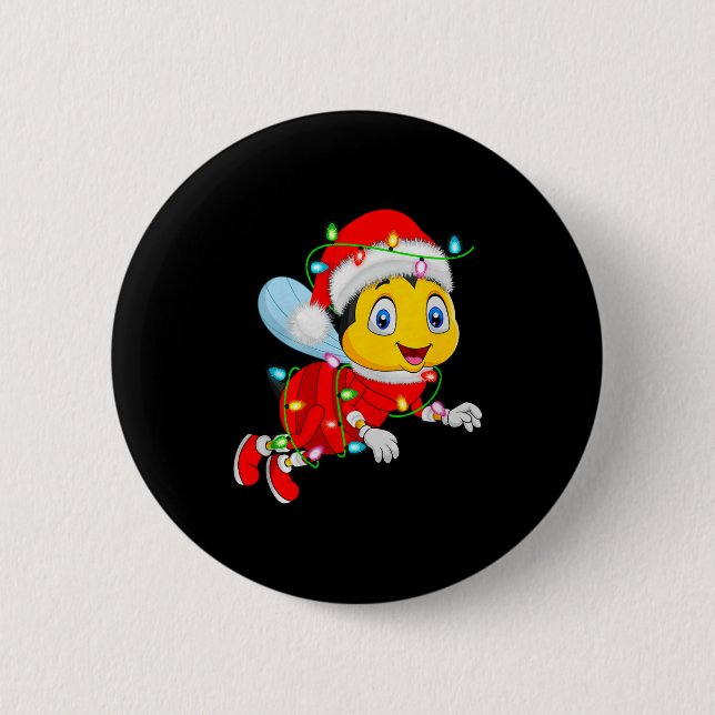 Honey Bees Christmas Lights Santa Costume Cute Ani Button (Vorderseite)