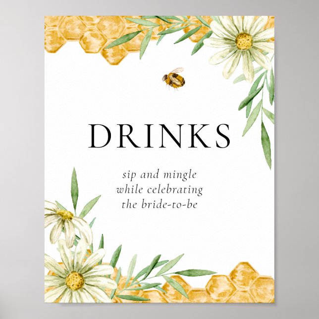 Honey Bees Daisy Flower Bar Drink Station Sign Poster (Vorne)
