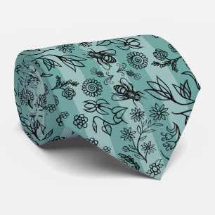 Honey Bees & Flowers Floral Pattern Sage Green Krawatte