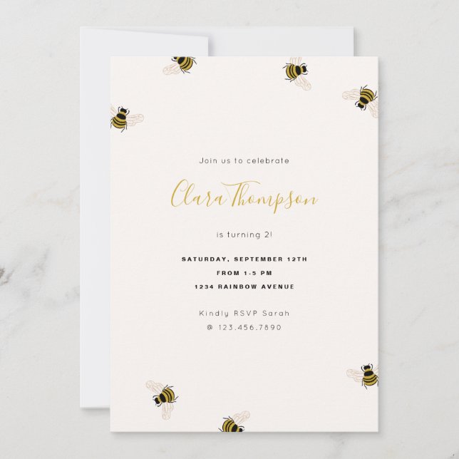 Honey Bees Kindergeburtstag Einladung (Vorderseite)