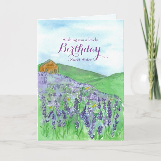 Honey Bees Lavender Field Happy Birthday Sister Karte (Vorderseite)