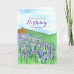 Honey Bees Lavender Field Happy Birthday Sister Karte<br><div class="desc">Ein hübscher Geburtstag für Ihre Schwester mit einer ruhigen Hütte auf einem Feld von Lavendelblüten Blume mit Honigbienen,  die an einem Sommertag in Aquarellmalung herumschwitzen. Sie können die Formulierung an Ihre Bedürfnisse anpassen.</div>