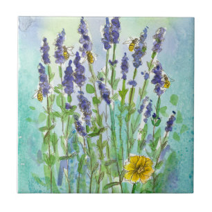 Honey Bees Lavender Watercolor-Blume Fliese