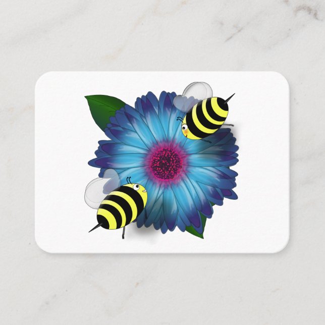 Honey Bees Meeting on Blue Blume Visitenkarte (Vorderseite)