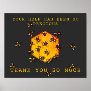 Honey Bees Modern Black Customizable Vielen Dank Poster