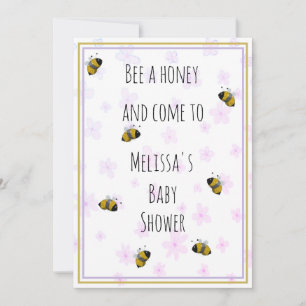 Honey Bees Pink und Blue Daisy Muster Baby Dusche Einladung