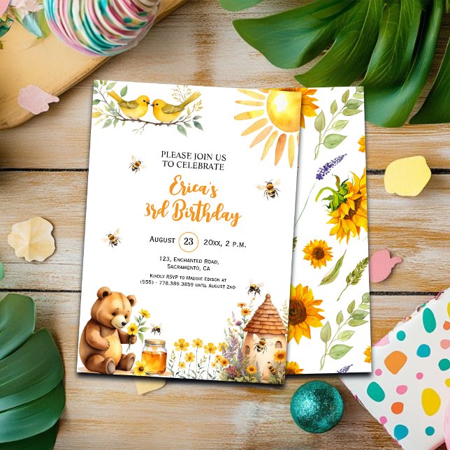 Honey Bees Teddy Bear 3. Geburtstag Einladung (Von Creator hochgeladen)