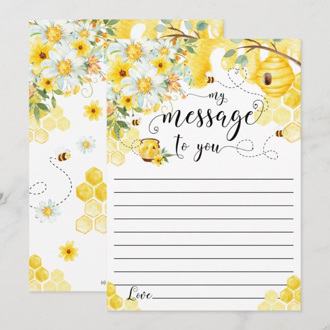 Honey Bees Yellow Floral Time Capsule Message Card Einladung (Vorne/Hinten)