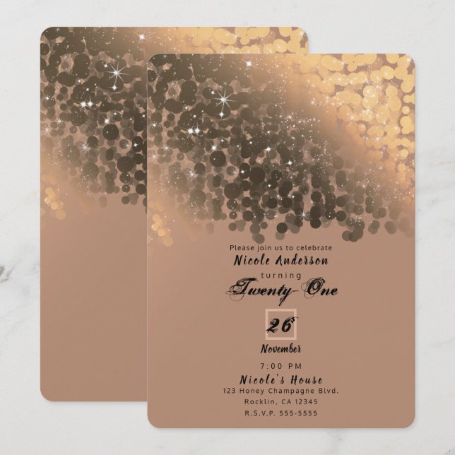 Honey Beige Champagne Golden Sparkle Party Einladung (Vorne/Hinten)