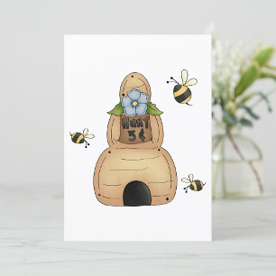 Honey Beve Hive mit Blue Blume und Bienen Einladung