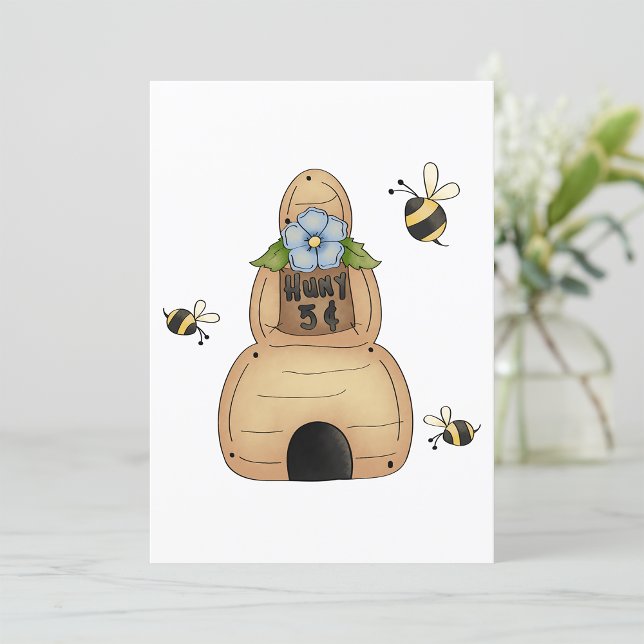 Honey Beve Hive mit Blue Blume und Bienen Einladung (Von Creator hochgeladen)
