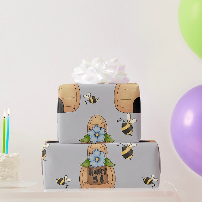 Honey Beve Hive mit Blue Blume und Bienen Geschenkpapier (Von Creator hochgeladen)