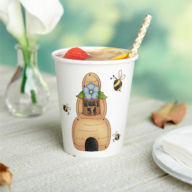 Honey Beve Hive mit Blue Blume und Bienen Pappbecher (Von Creator hochgeladen)
