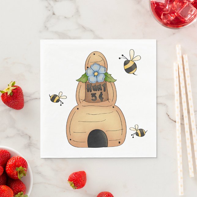 Honey Beve Hive mit Blue Blume und Bienen Serviette (Von Creator hochgeladen)