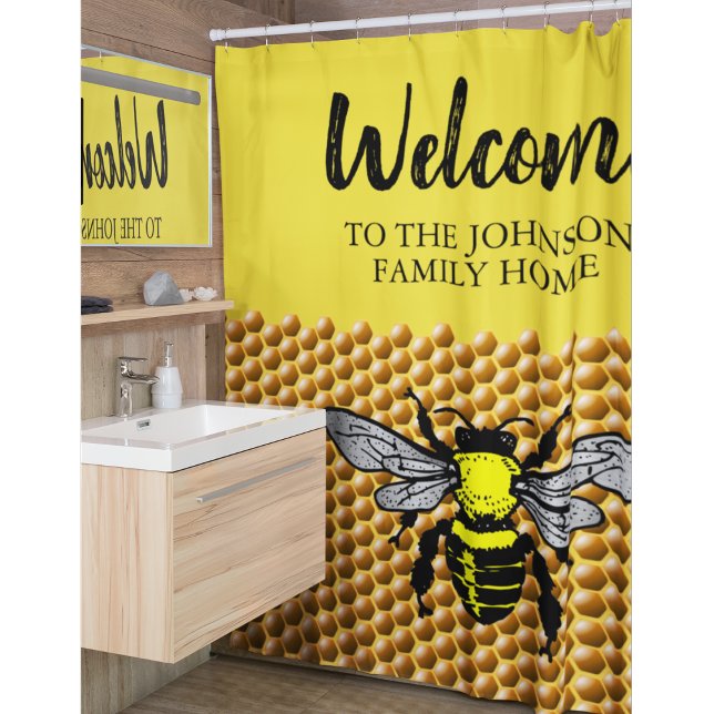 Honey Beve Hive Muster Niedlich Insektename Duschvorhang (Von Creator hochgeladen)