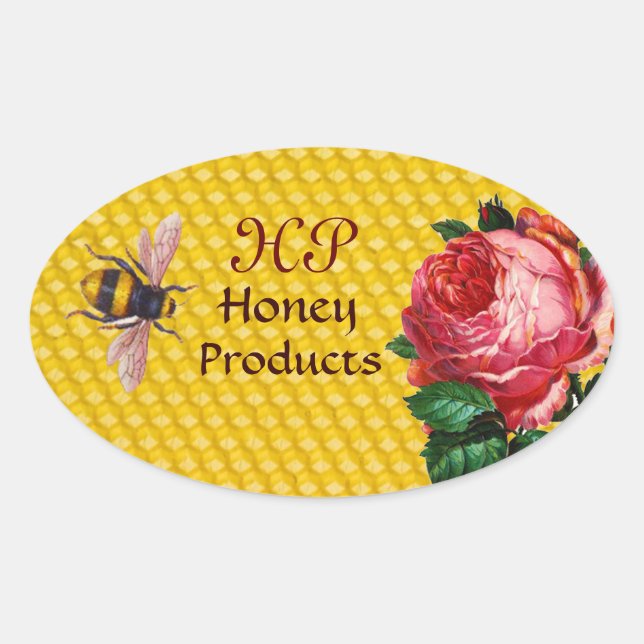 HONEY BEY AND PINK ROSE, BEEKEEPER MONOGRAM OVALER AUFKLEBER (Vorderseite)