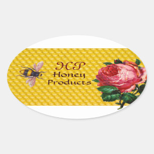 HONEY BEY AND PINK ROSE, BEEKEEPER MONOGRAM OVALER AUFKLEBER
