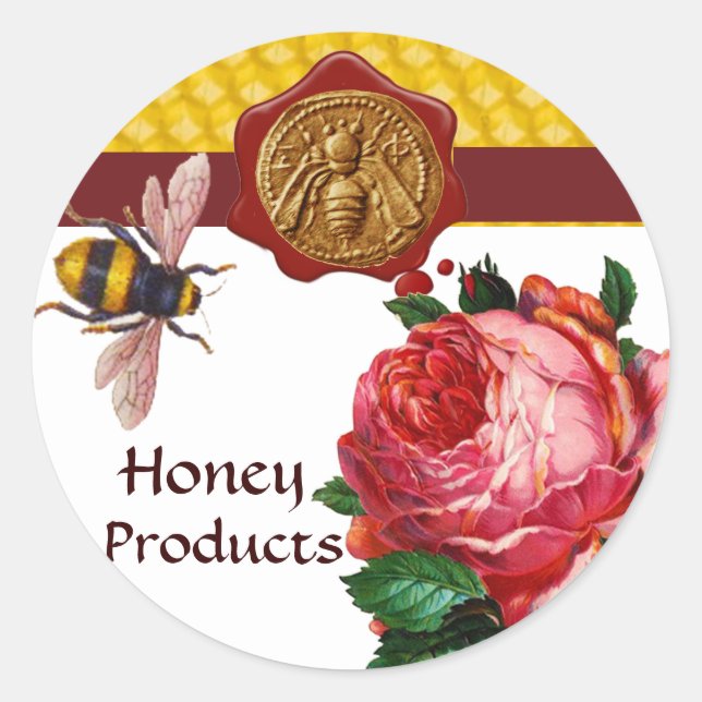 HONEY BEY AND PINK ROSE, BEEKEEPER WAX SIEGEL RUNDER AUFKLEBER (Vorderseite)