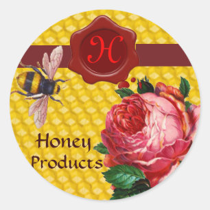 HONEY BEY AND PINK ROSE, ROT WAX SIEGEL RUNDER AUFKLEBER