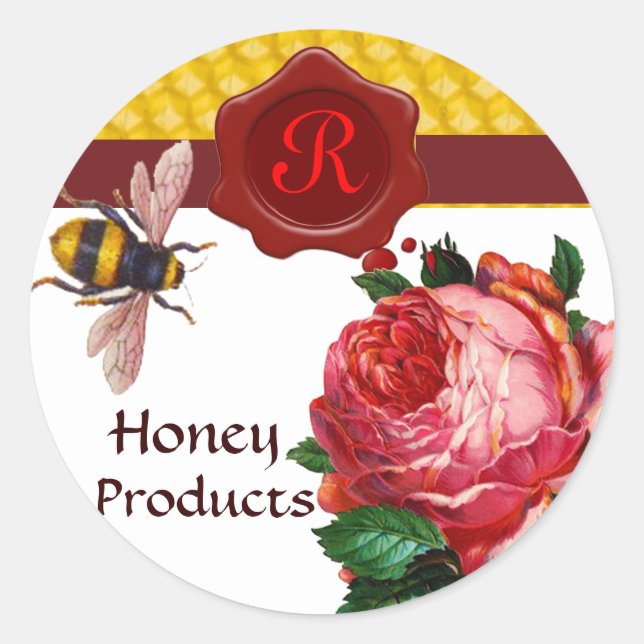 HONEY BEY AND PINK ROSE, ROT WAX SIEGEL RUNDER AUFKLEBER (Vorderseite)