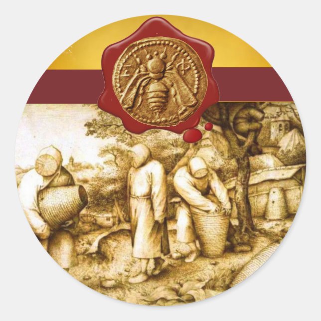 HONEY BEY, BEEKEEPER RED WAX SIEGEL RUNDER AUFKLEBER (Vorderseite)