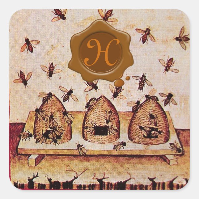 HONEY BEY, BROWN WAX SIEGEL MONOGRAM QUADRATISCHER AUFKLEBER (Vorderseite)