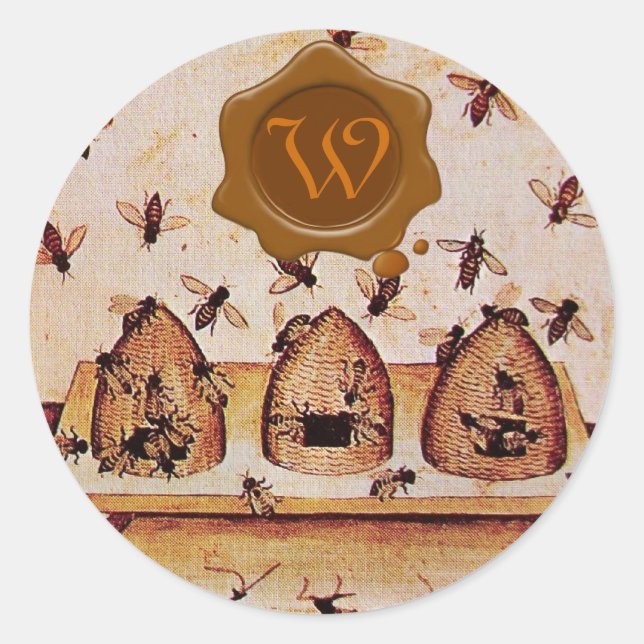 HONEY BEY, BROWN WAX SIEGEL MONOGRAM RUNDER AUFKLEBER (Vorderseite)