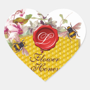 HONEY BEY, CYCLAMENS RED WAX SIEGEL HERZMONOGRAM Herz-Aufkleber