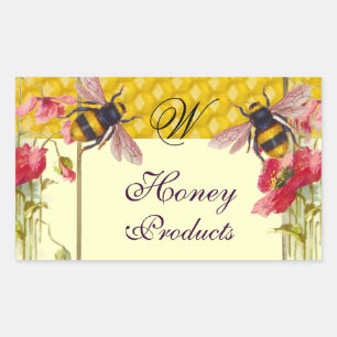 HONEY BIES AND RED POPPIES BEEKEEPER MONOGRAM RECHTECKIGER AUFKLEBER