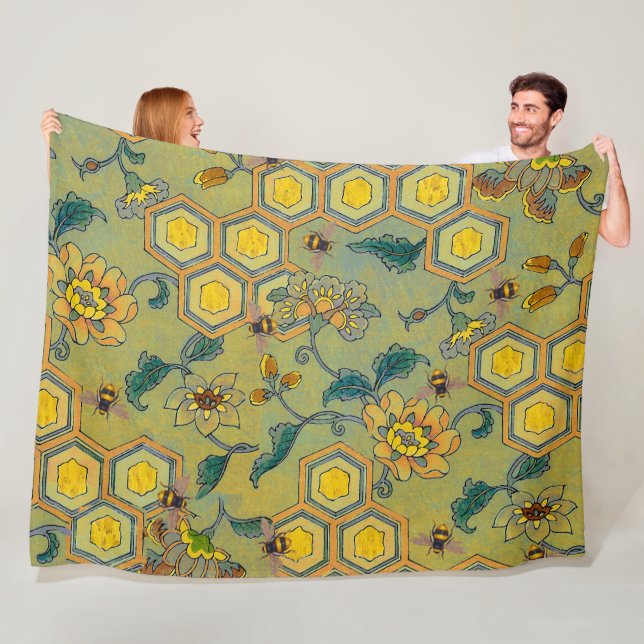 HONEY BIES, BEENEN, FRÜHSTÜCKSBLUMEN, Gelb grün Fleecedecke (Beispiel)