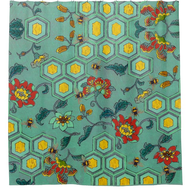 HONEY BIES, BEENEN, FRÜHSTÜCKSBLUMEN, GESCHWINDIGK DUSCHVORHANG (Vorderseite)
