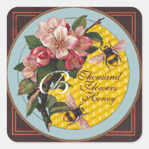 HONEY BIS MIT WILD ROSE MONOGRAM QUADRATISCHER AUFKLEBER