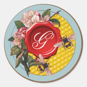 HONEY BIS MIT WILD ROSE RED WAX SIEGEL MONOGRAM RUNDER AUFKLEBER