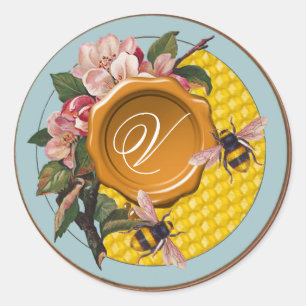 HONEY BIS UND WILD ROSE GELBE WAX SIEGEL MONOGRAM RUNDER AUFKLEBER